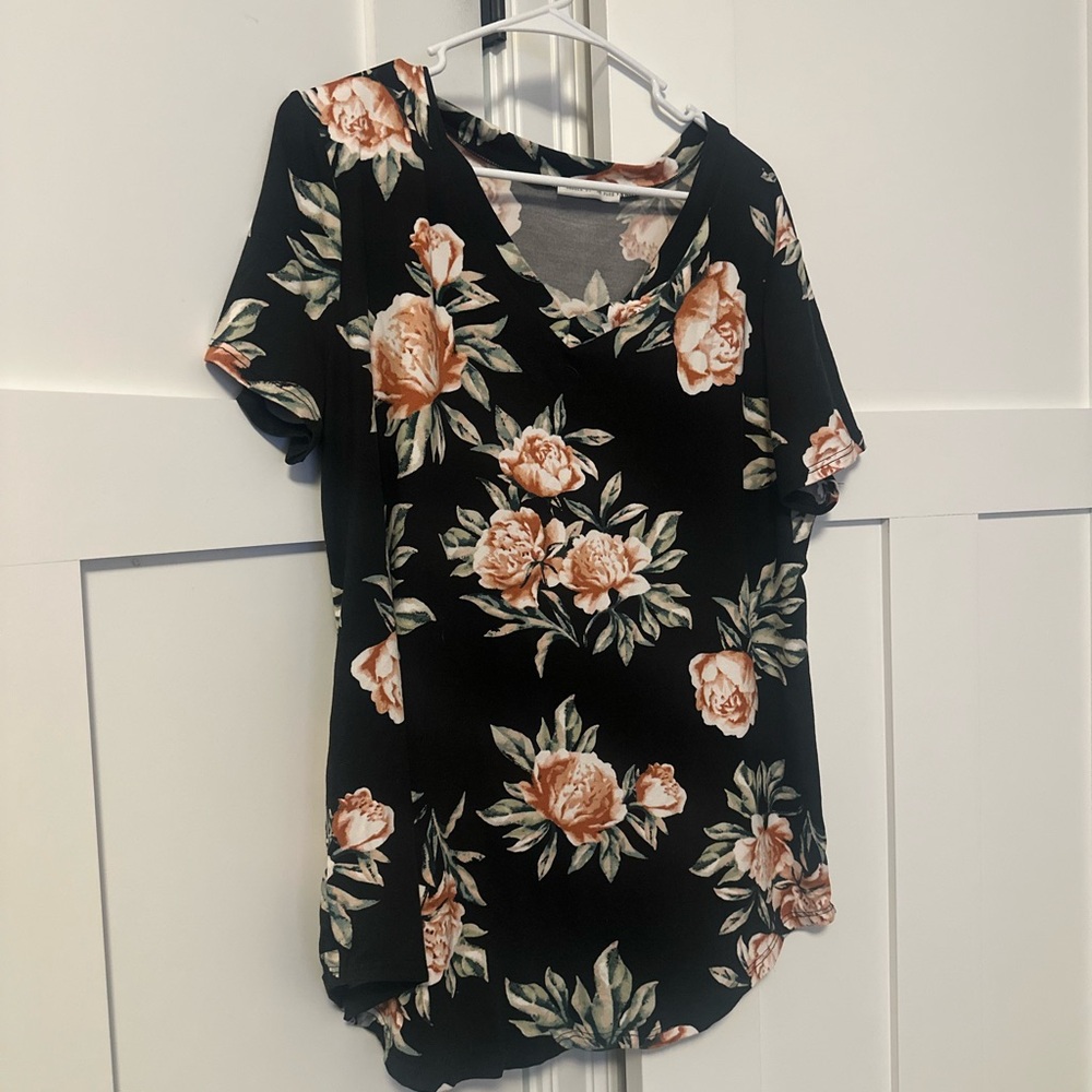 Reborn J Orange and Pink Floral Short Sleeve Blouse